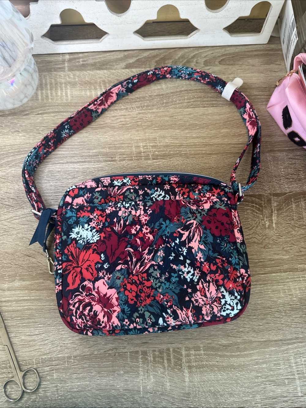 Vera Bradley Performance Twill 3 Compartment Crossbody Navy Cabbage Rose NWOT